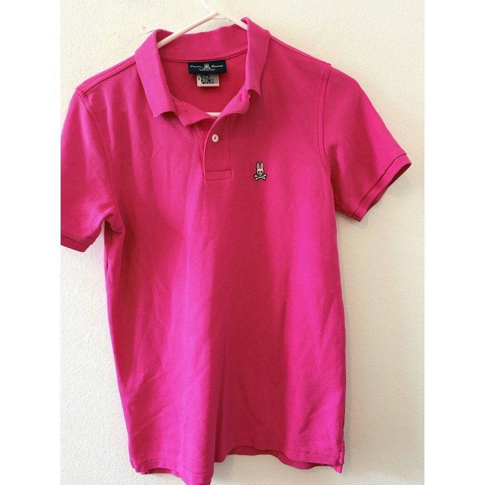 Psycho Bunny Polo Shirt Mens Medium Pink Short Sleeve Skull Crossbones Logo